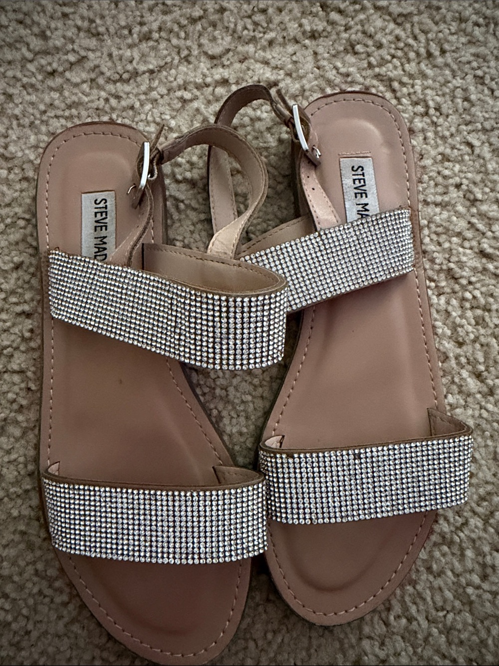 Steve Madden Nude Rhinestone Strap Sandals with Crystal Bands